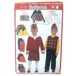 Vintage Butterick 5777 Pattern Girls Skirt Vest Pants Jacket Blouse Size 6 7 8